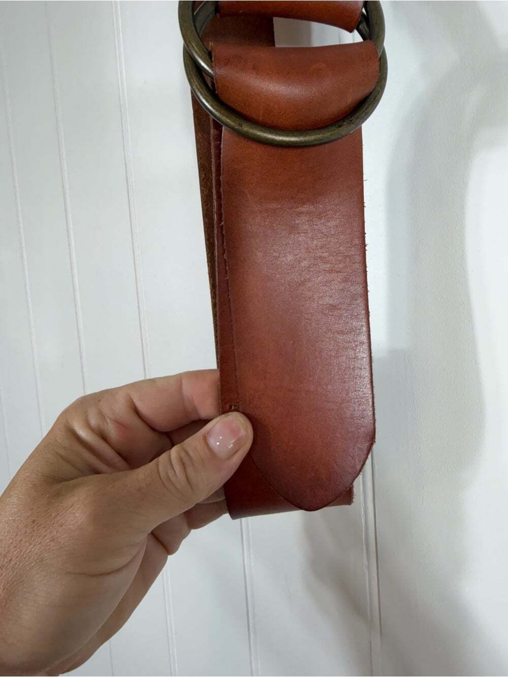 Genuine Leather Double O-Ring Waist Belt Cognac Brown Fits Up to 31” - Picture 10 of 11